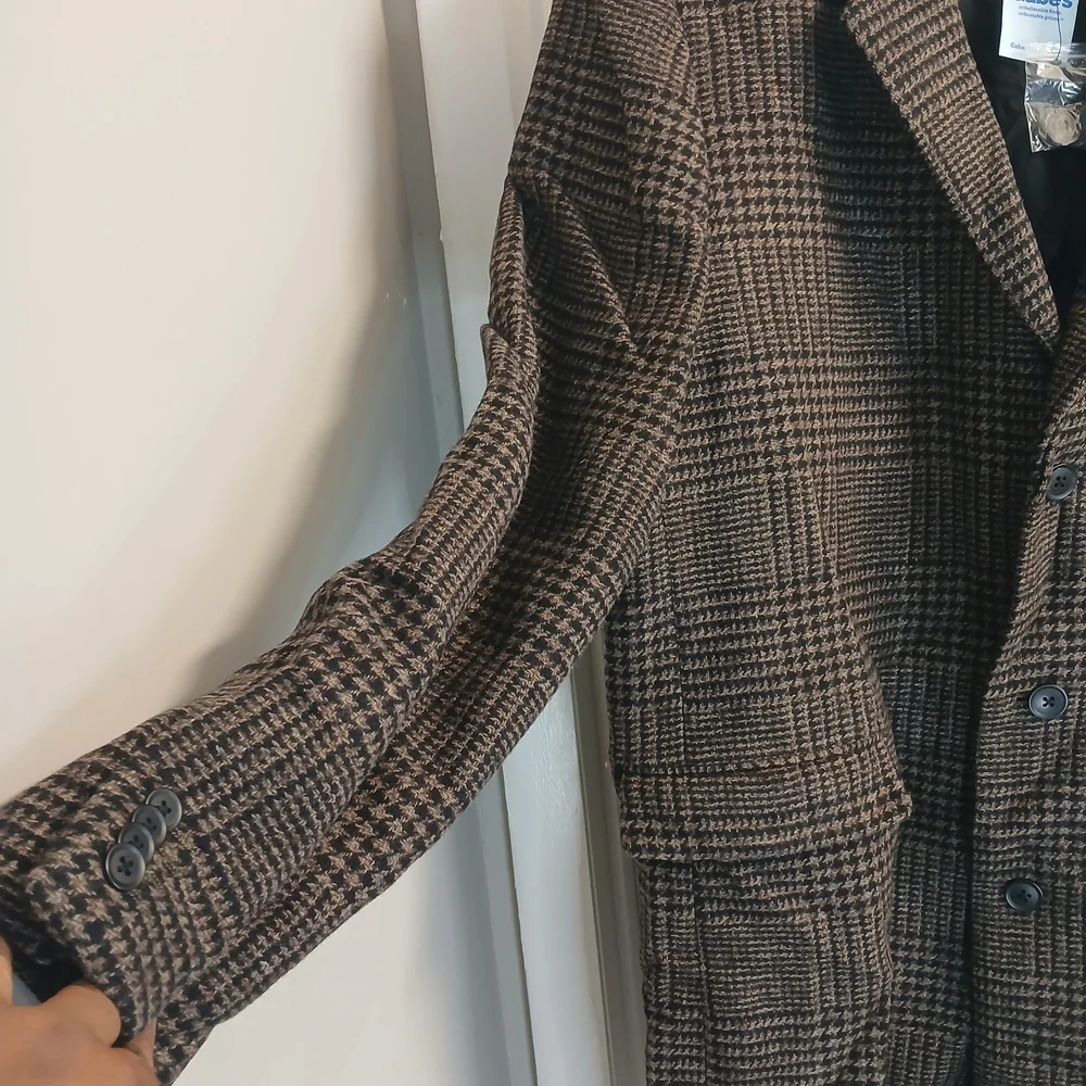 Express Brown Check Wool Trench Style Single Breasted Coat XL NWOT